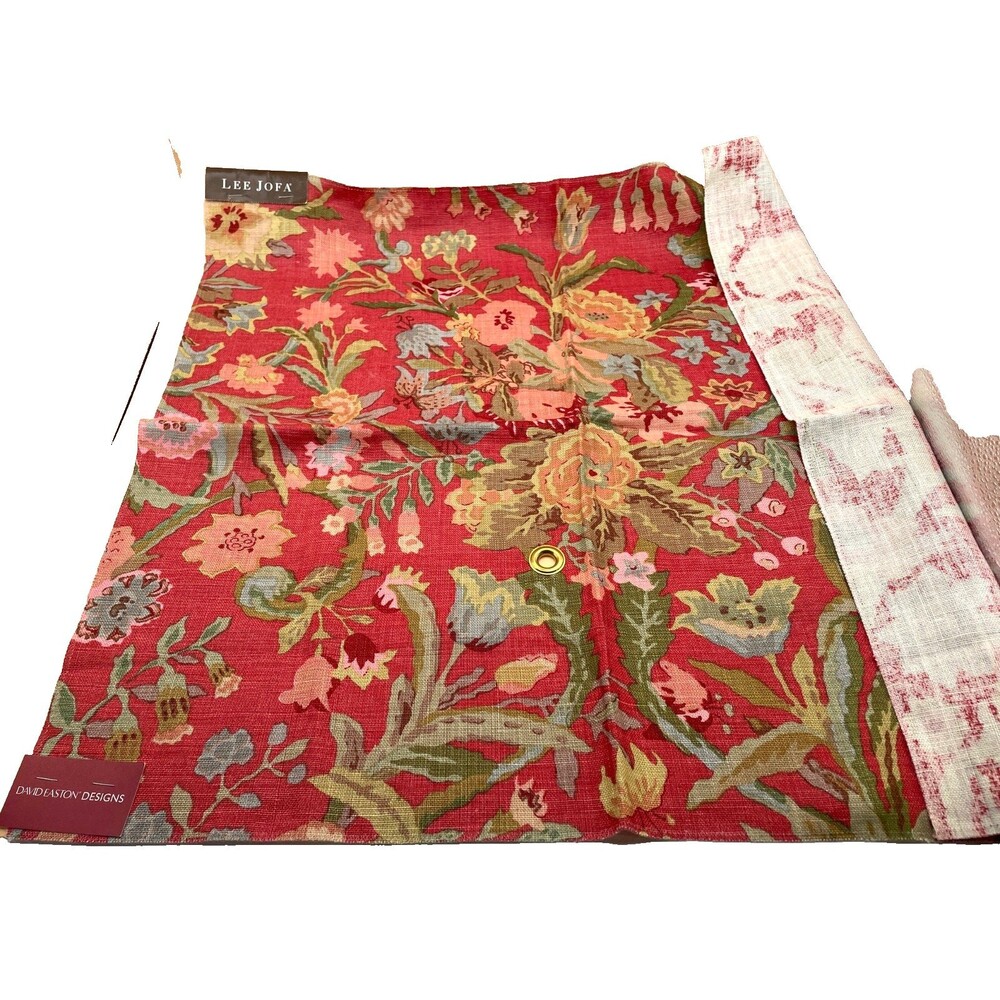 Lee Jofa Port Eliot Print Raspberry Floral Fabric Remnant 100% Linen 26"x24"